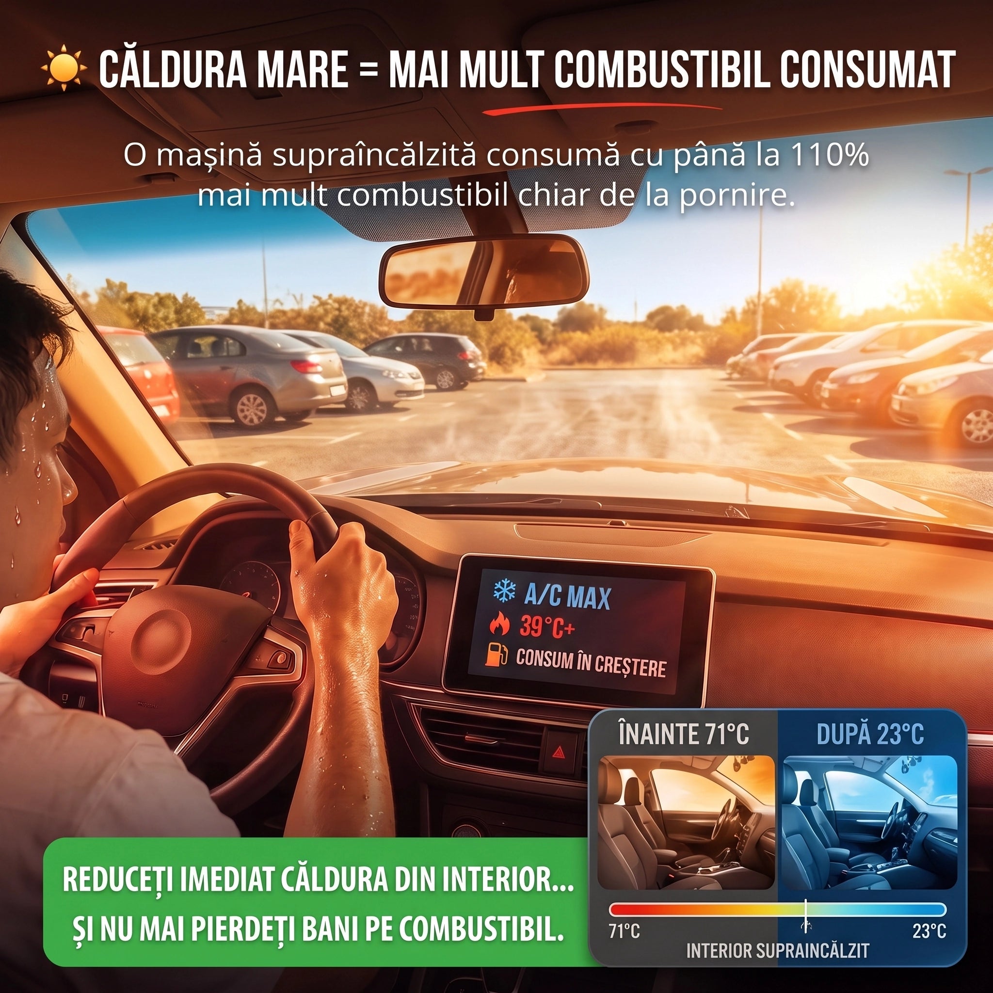 Parasolar Umbrelă UVX Pro - Reduce temperatura din mașină cu până la 30°C